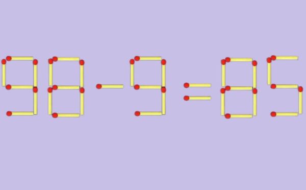 Взлом логики: как передвинуть одну спичку в примере 98-9=85, чтобы всё совпало