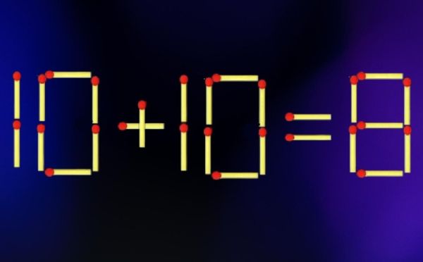 Загадка из советских журналов: исправьте пример 10+10=8 за один ход, передвинув одну спичку