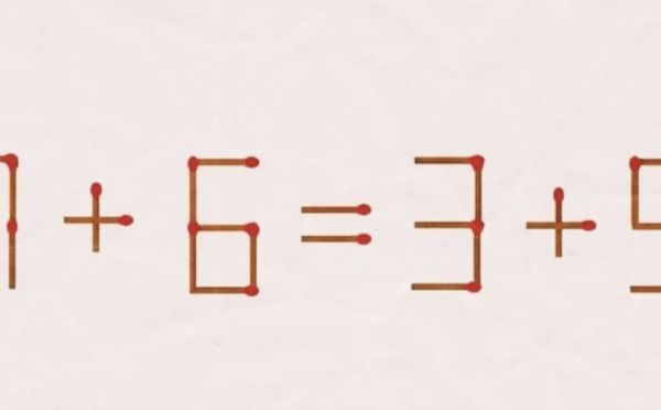 Тест на гибкость ума: переставьте 1 спичку в примере 7+6=3+5, чтобы он стал верным