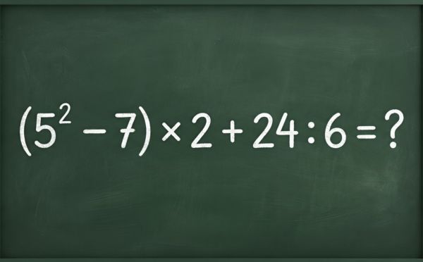 Решите математический пример и узнайте, сколько будет (5² − 7) × 2 + 24 : 6