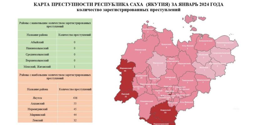 Прокуратура опубликовала карту преступности в Якутии за январь