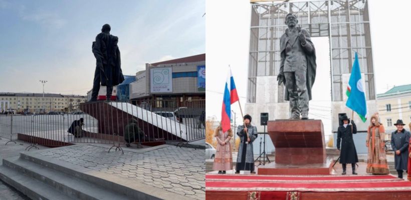 Вчера покрасили, сегодня возложили цветы. В Якутске прошла церемония у памятника Ойунскому