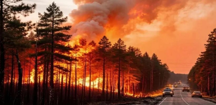 Лесной пожар перешел через трассу «Вилюй» в Якутии