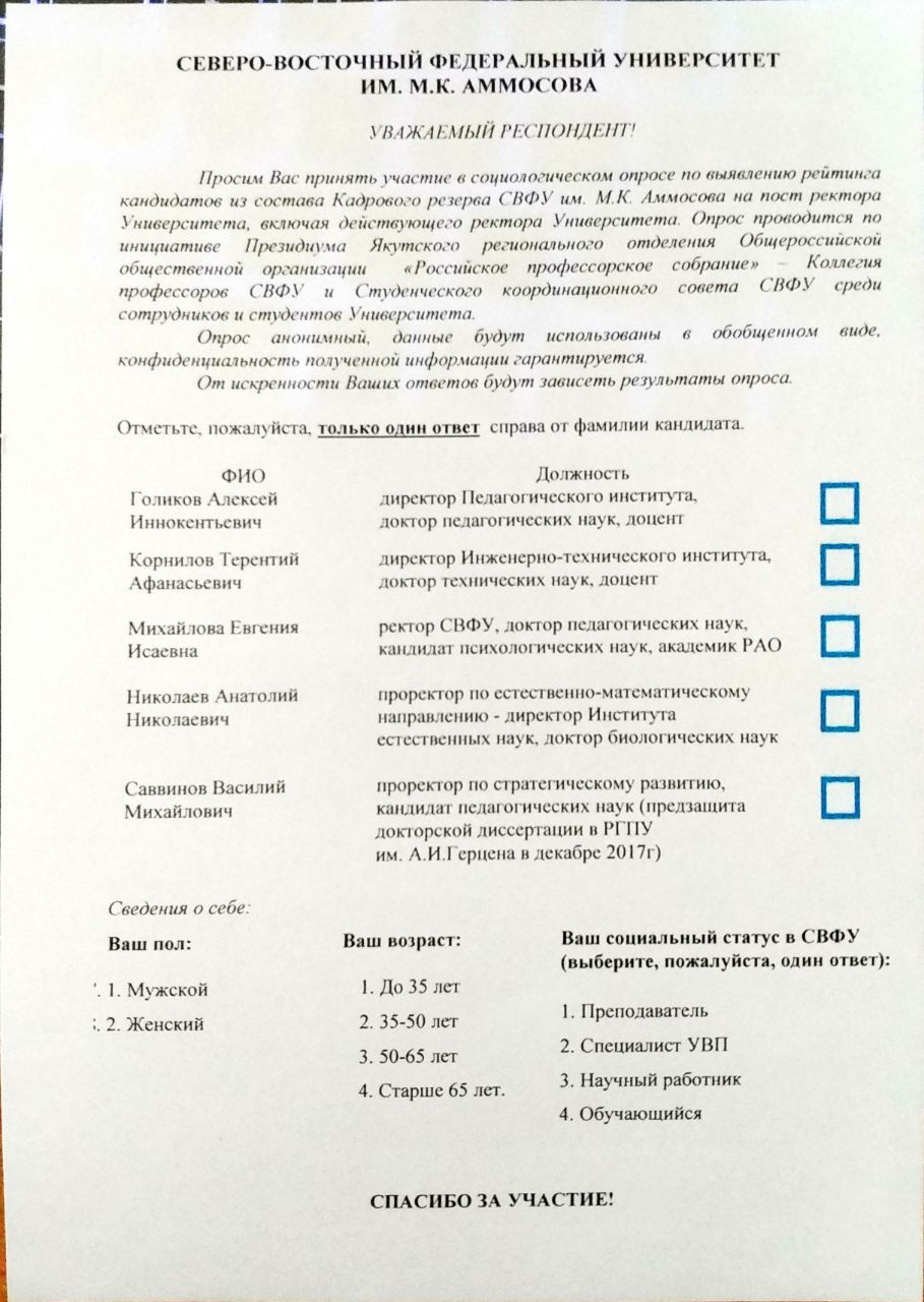 Анкета в СВФУ