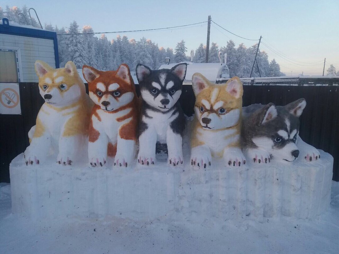 Якутяне вылепили к Новому году множество собак из снега
