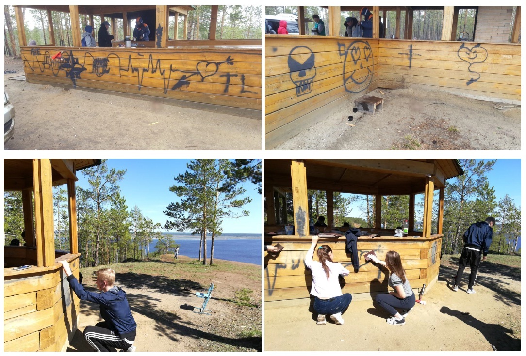 Беседку на берегу Лены очистили от "писаниц"