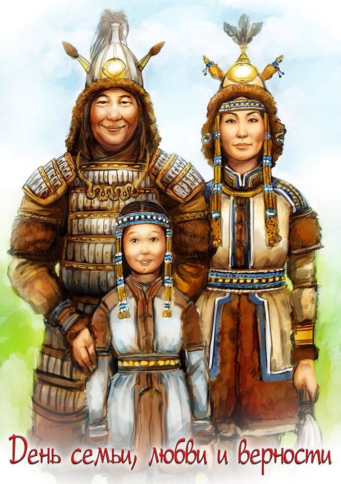 "С Днем любви, семьи и верности!". Семью Айсена Николаева нарисовали на поздравительной открытке