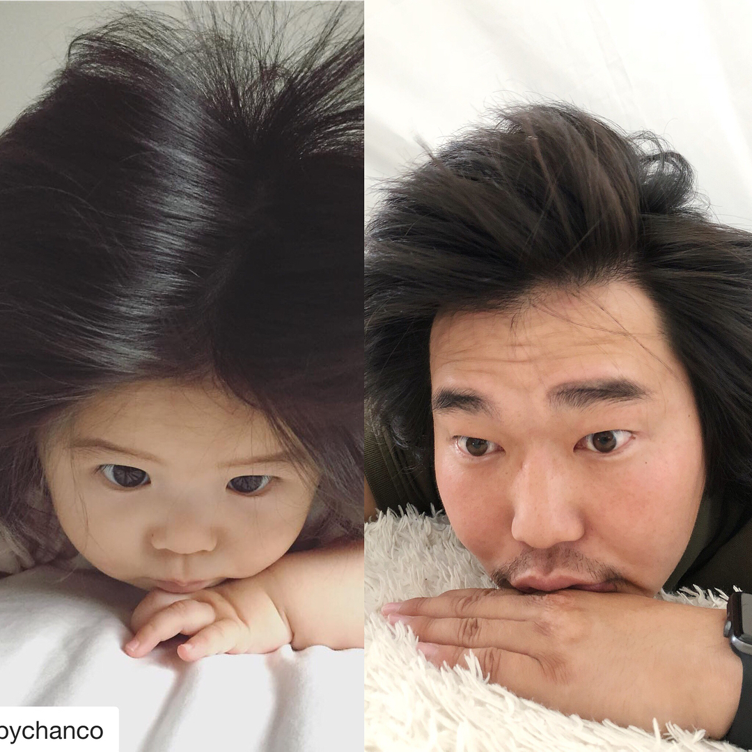Якутский фотограф спародировал японскую малышку Шанко с густой шевелюрой