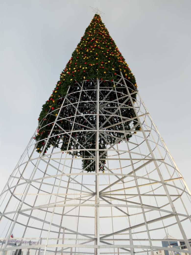 Фотофакт: На площади Ленина в Якутске началась установка новогодней елки