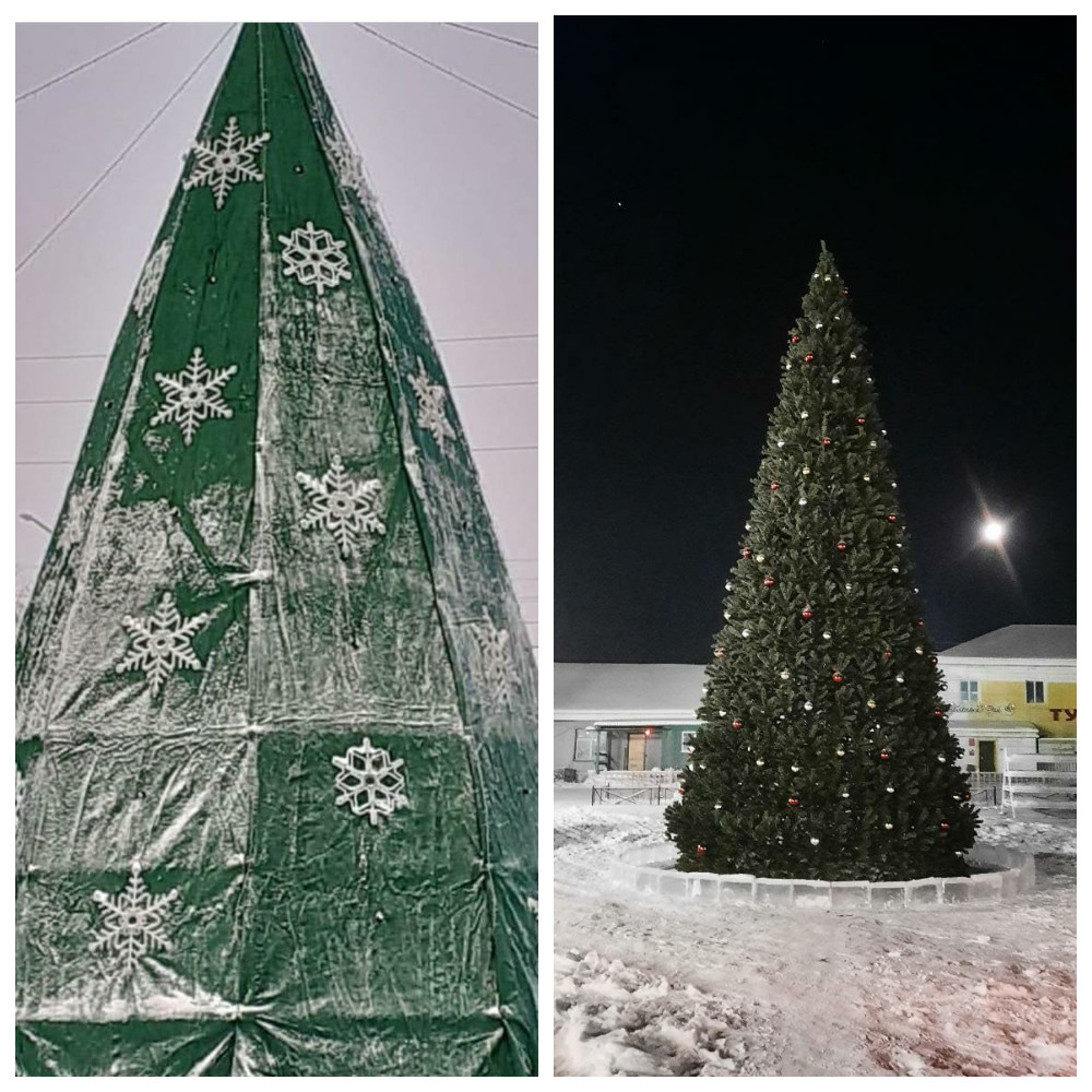 Фотофакт: На этот раз не из ковролина! Елка в Борогонцах порадовала жителей