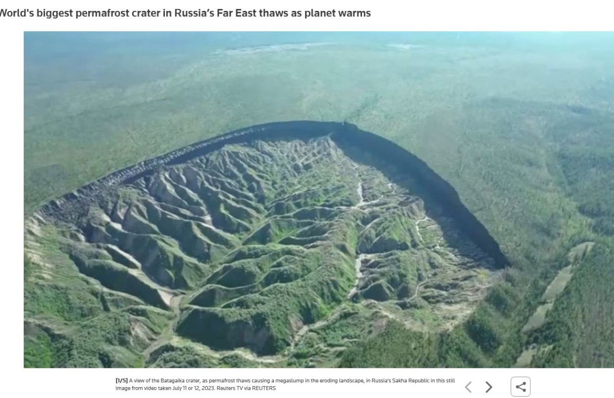 Reuters о самом большом кратере вечной мерзлоты в мире, расположенном в Якутии