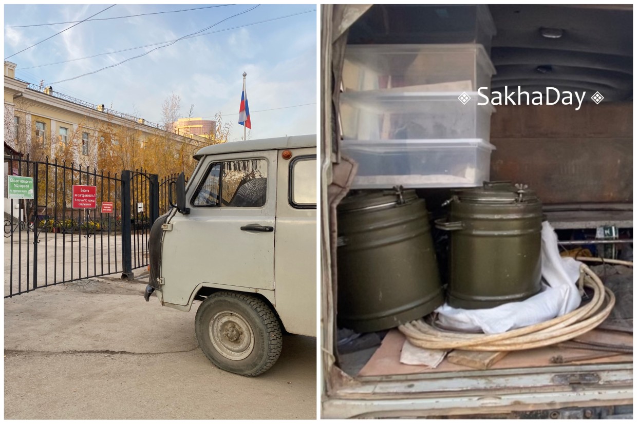В Якутске посуда из-под еды для школьников поставляется в антисанитарном автомобиле сантехников