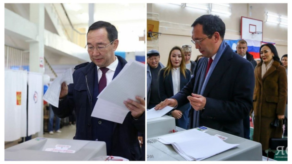 Глава Якутии посетил избирательный участок один. Пять лет назад его сопровождала супруга