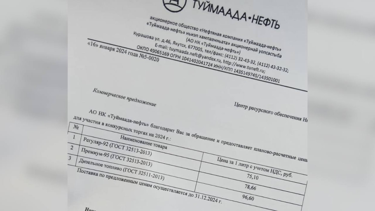 В «Туймаада-Нефть» прокомментировали фото с новыми ценами на бензин
