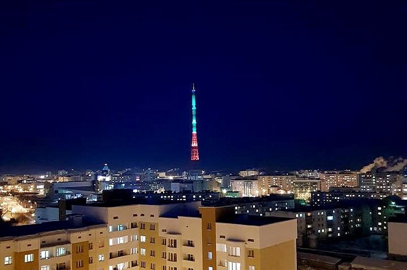 Телебашня Якутска включит праздничную подсветку в День защитника Отечества
