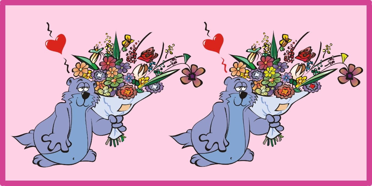 Я с цветами к вам пришел: такие разные ухажеры и букеты — найдите 7 отличий, романтическая головоломка