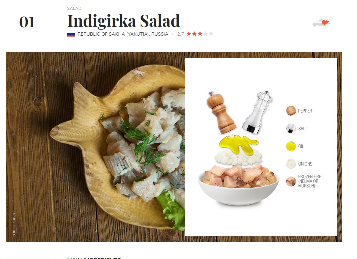 TasteAtlas снова назвал якутский салат "Индигирка" самым отвратительным блюдом из России