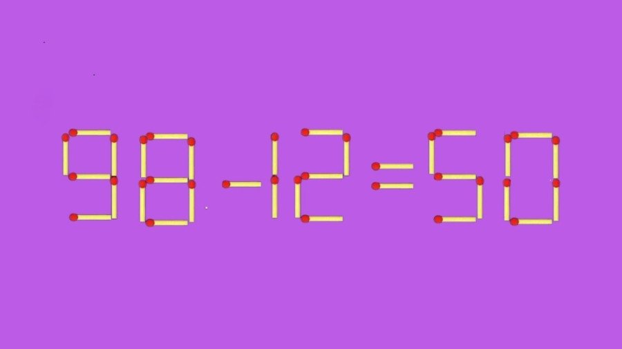 Интеллектуальный вызов: исправьте пример 98–12=50 за один ход, передвинув одну спичку