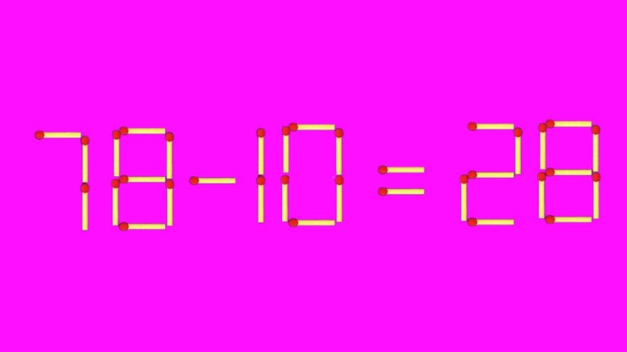 Математика без шаблонов: исправьте пример 78-10=28 за один ход, передвинув одну спичку