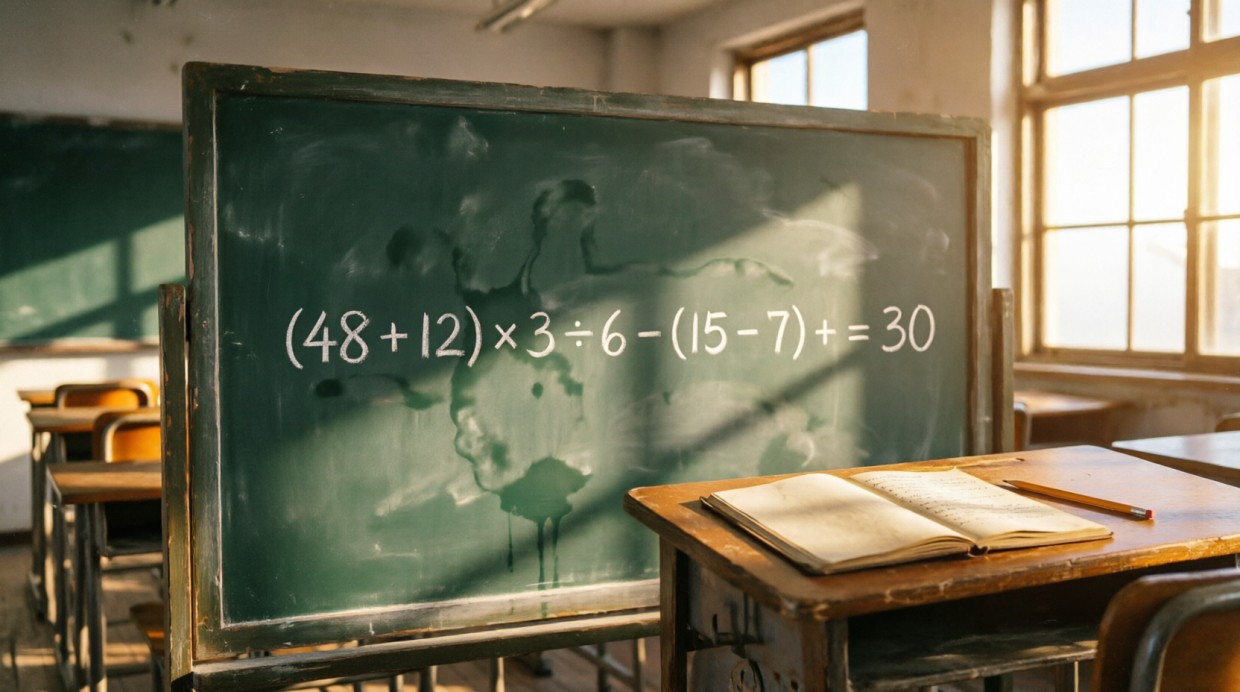 Решение примера (48 + 12) × 3 ÷ 6 − (15 − 7) + 8